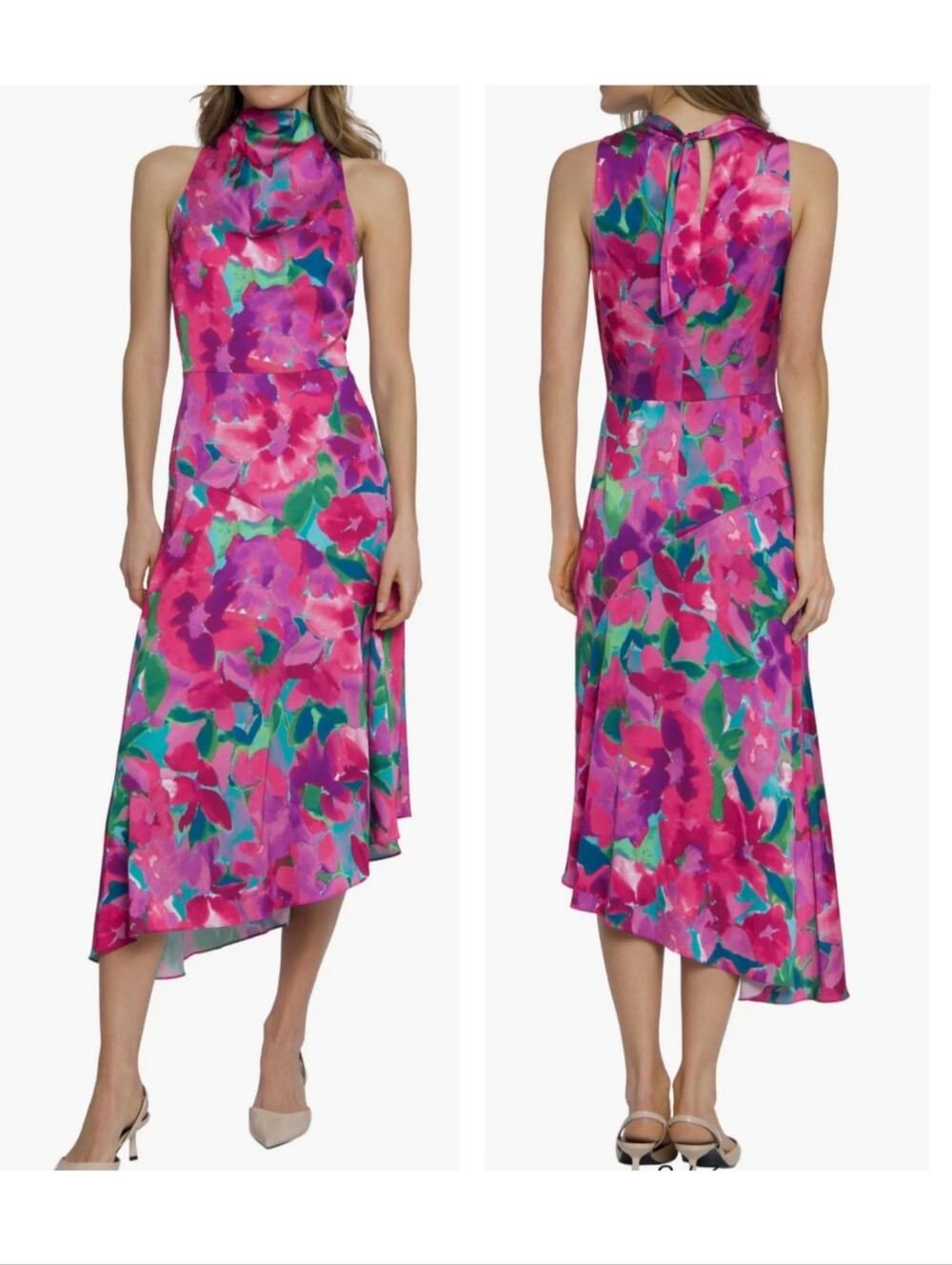 Maggy London Mock Neck Asymmetric Midi Dress Size 6